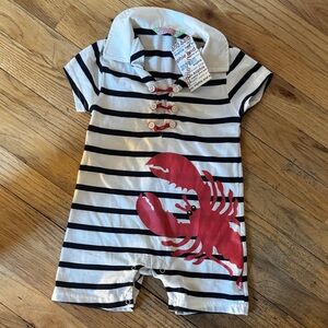 Sophie and Sam Striped nautical Baby Romper shorts with Lobster 24m new